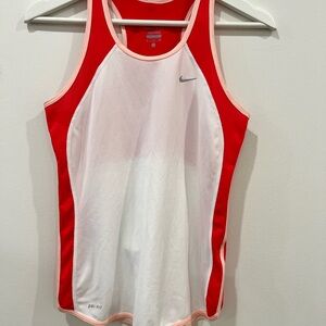 Nike Women’s Red and White Dri-FIT Athletic Tank Top Size Small
